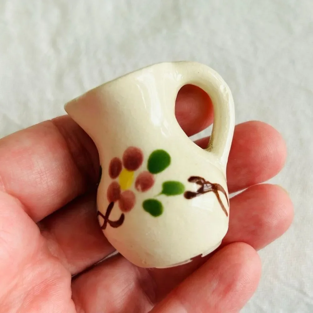 4 Vintage Miniature Pitchers Ceramic Floral Souvenir Toby Girl